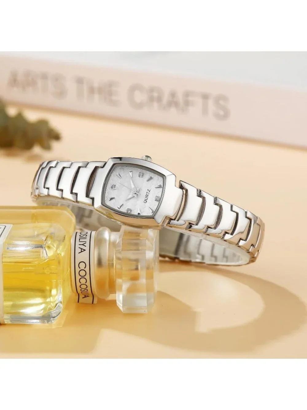 Women's Silver White Analog Steel Dainty Rectangle Waterproof Square Wrist Watch